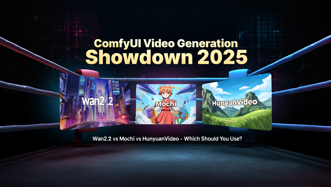 ComfyUI Video Showdown: WAN 2.2 vs Mochi vs Hunyuan comparison graphic