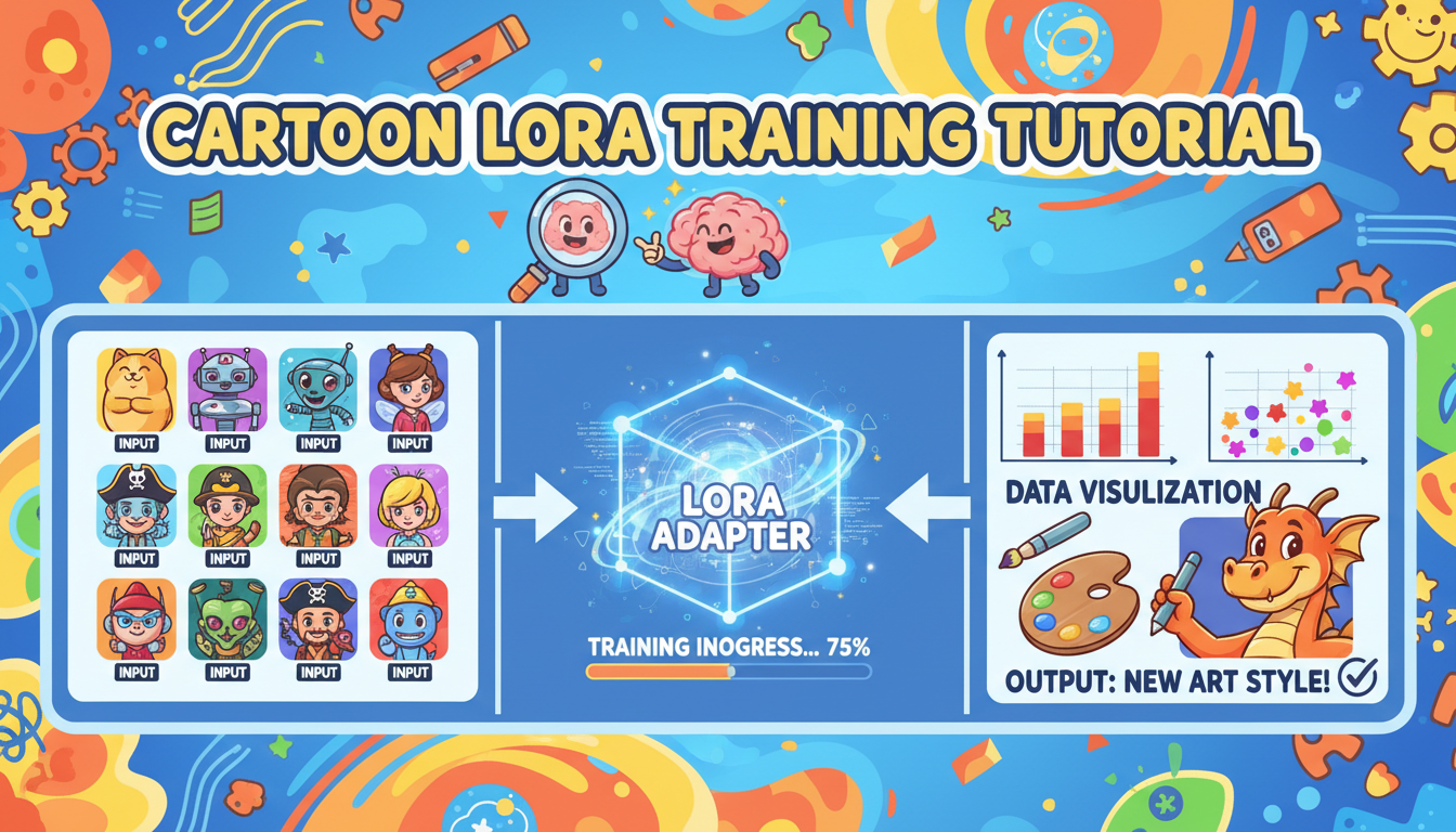 Cartoon style LoRA training process showing character consistency
