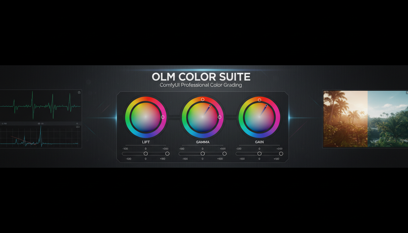 Olm Color Suite professional color grading interface in ComfyUI