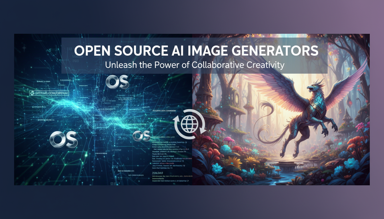 Open source AI image generation tools showing code and generated artwork