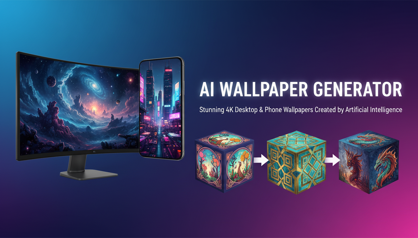 AI wallpaper generator creating stunning 4K desktop and phone wallpapers in multiple artistic styles