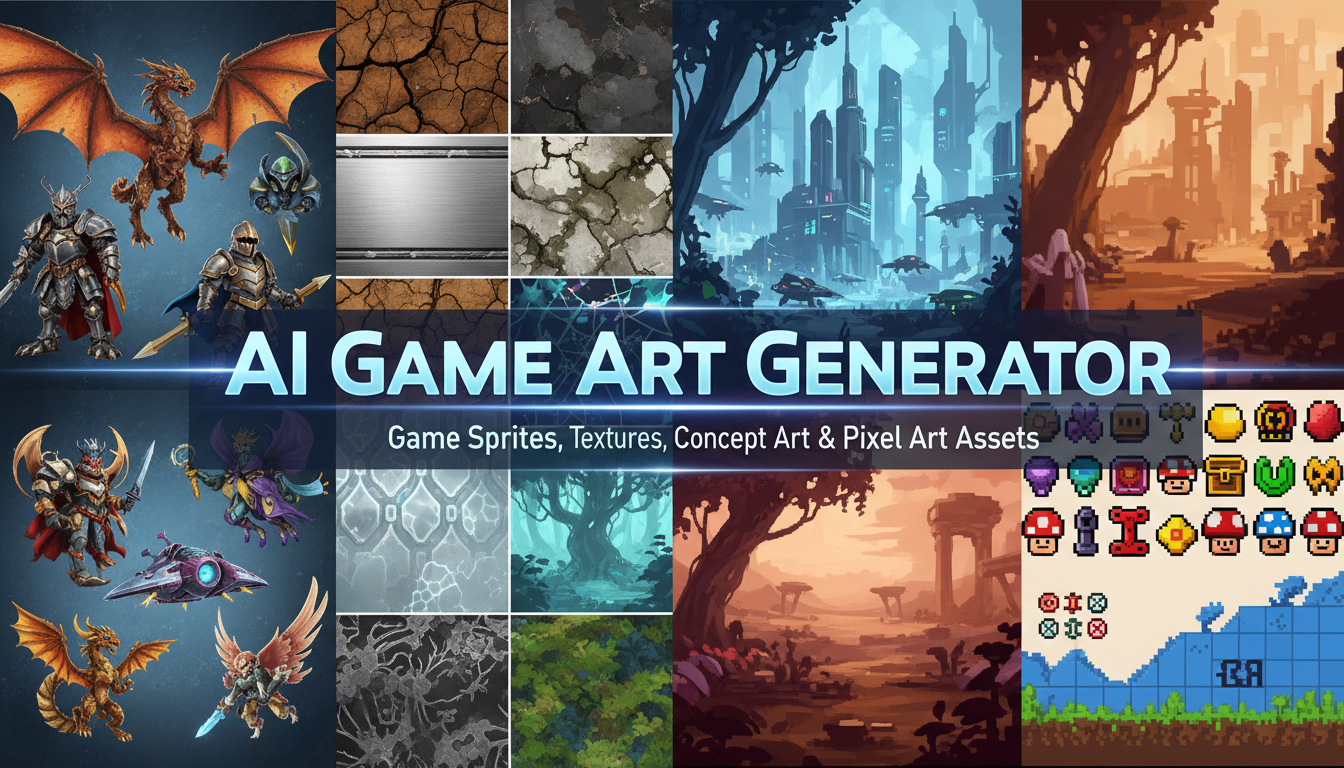 AI game art generator producing sprites, textures, concept art, and pixel art assets for game development